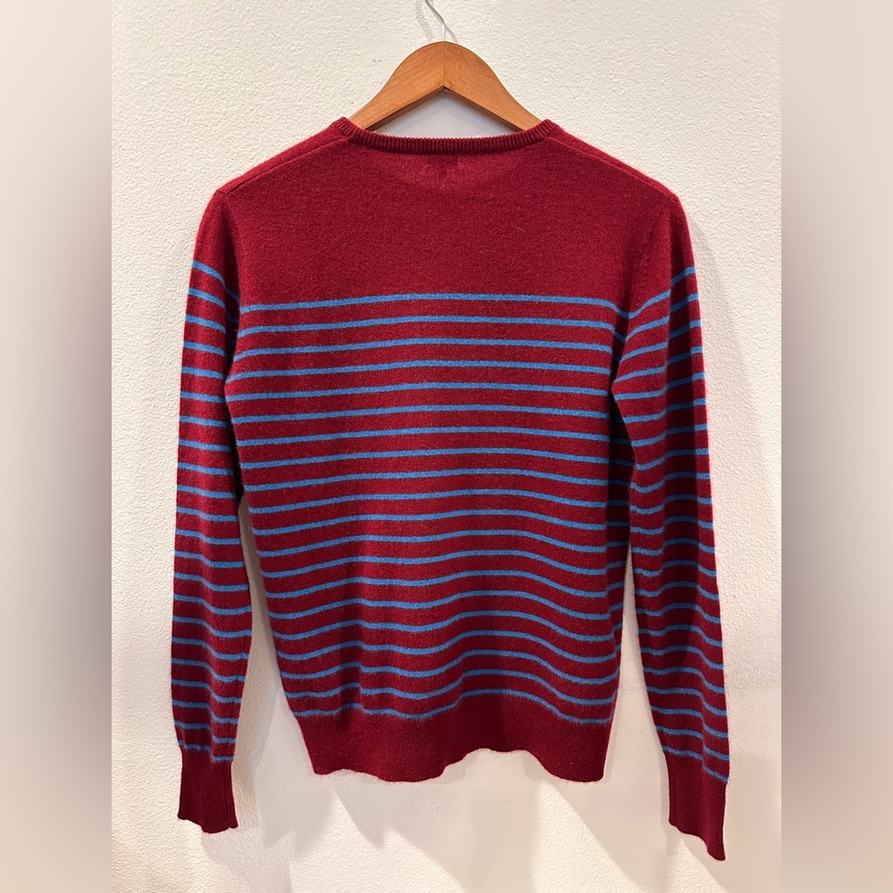 K.U.L.E. 100% Cashmere Oxblood/blue Crewneck Striped Sweater -Size Medium - Picture 4 of 4